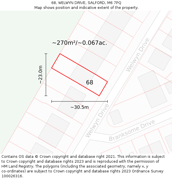 68, WELWYN DRIVE, SALFORD, M6 7PQ: Plot and title map