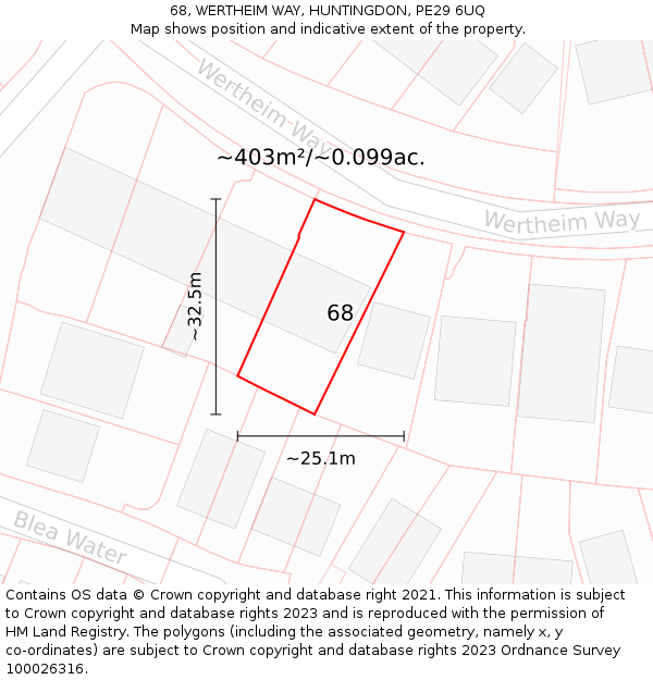 68, WERTHEIM WAY, HUNTINGDON, PE29 6UQ: Plot and title map