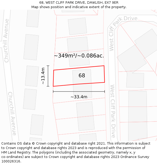 68, WEST CLIFF PARK DRIVE, DAWLISH, EX7 9ER: Plot and title map