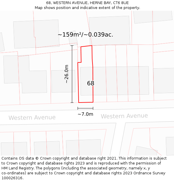 68, WESTERN AVENUE, HERNE BAY, CT6 8UE: Plot and title map