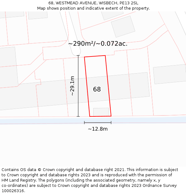 68, WESTMEAD AVENUE, WISBECH, PE13 2SL: Plot and title map