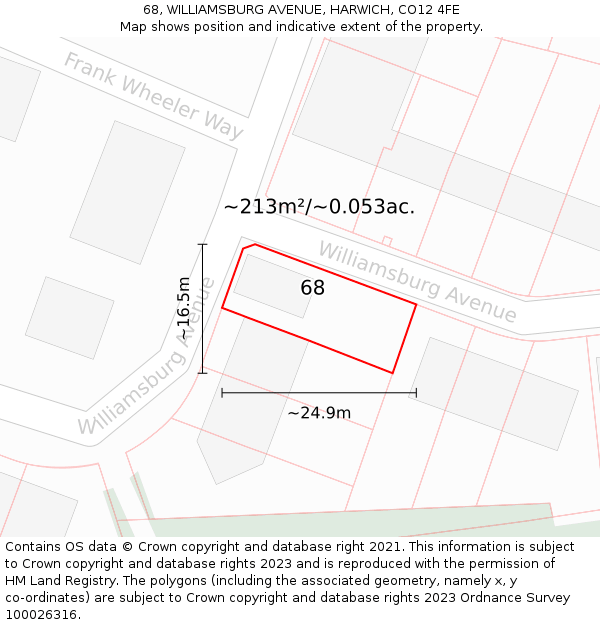 68, WILLIAMSBURG AVENUE, HARWICH, CO12 4FE: Plot and title map