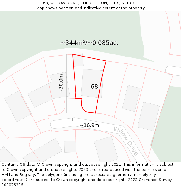 68, WILLOW DRIVE, CHEDDLETON, LEEK, ST13 7FF: Plot and title map