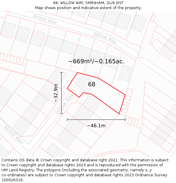 68, WILLOW WAY, FARNHAM, GU9 0NT: Plot and title map