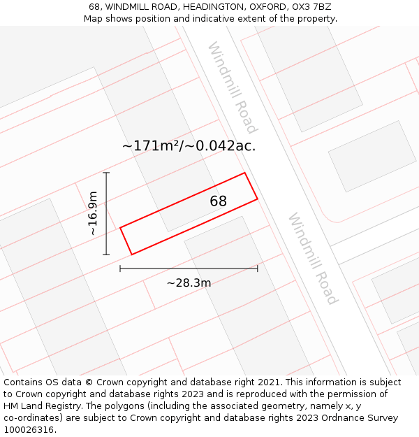 68, WINDMILL ROAD, HEADINGTON, OXFORD, OX3 7BZ: Plot and title map