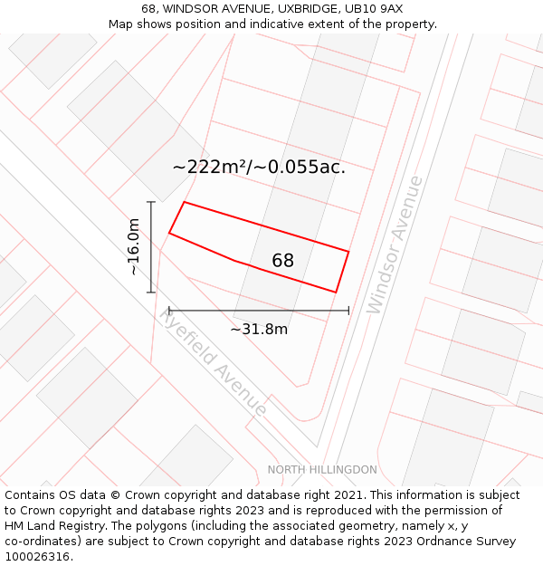 68, WINDSOR AVENUE, UXBRIDGE, UB10 9AX: Plot and title map