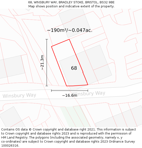 68, WINSBURY WAY, BRADLEY STOKE, BRISTOL, BS32 9BE: Plot and title map