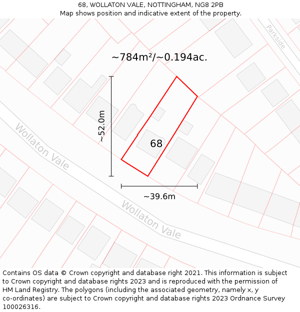 68, WOLLATON VALE, NOTTINGHAM, NG8 2PB: Plot and title map