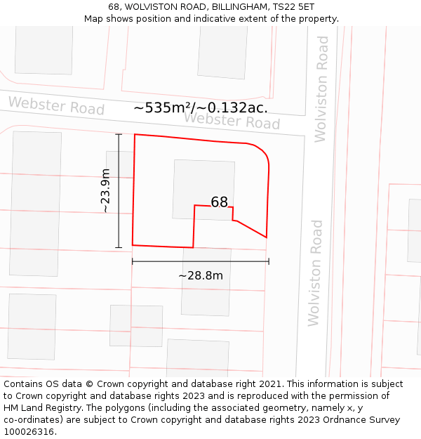 68, WOLVISTON ROAD, BILLINGHAM, TS22 5ET: Plot and title map