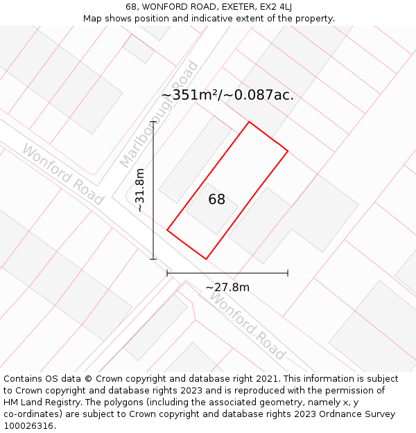 68, WONFORD ROAD, EXETER, EX2 4LJ: Plot and title map