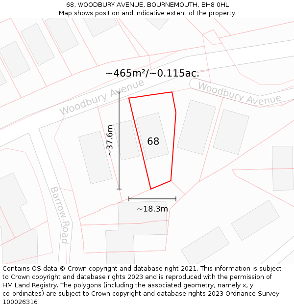 68, WOODBURY AVENUE, BOURNEMOUTH, BH8 0HL: Plot and title map