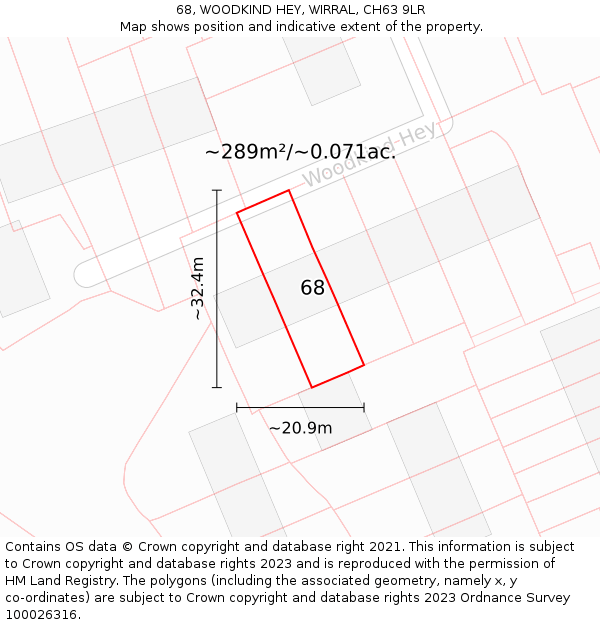 68, WOODKIND HEY, WIRRAL, CH63 9LR: Plot and title map