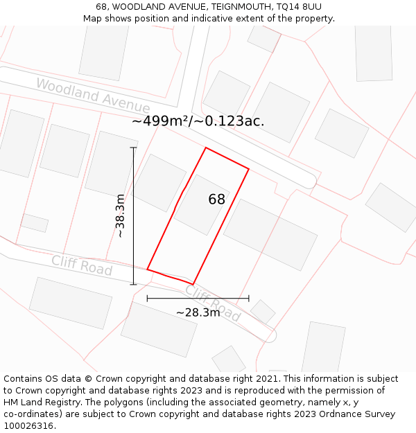 68, WOODLAND AVENUE, TEIGNMOUTH, TQ14 8UU: Plot and title map