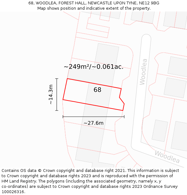 68, WOODLEA, FOREST HALL, NEWCASTLE UPON TYNE, NE12 9BG: Plot and title map