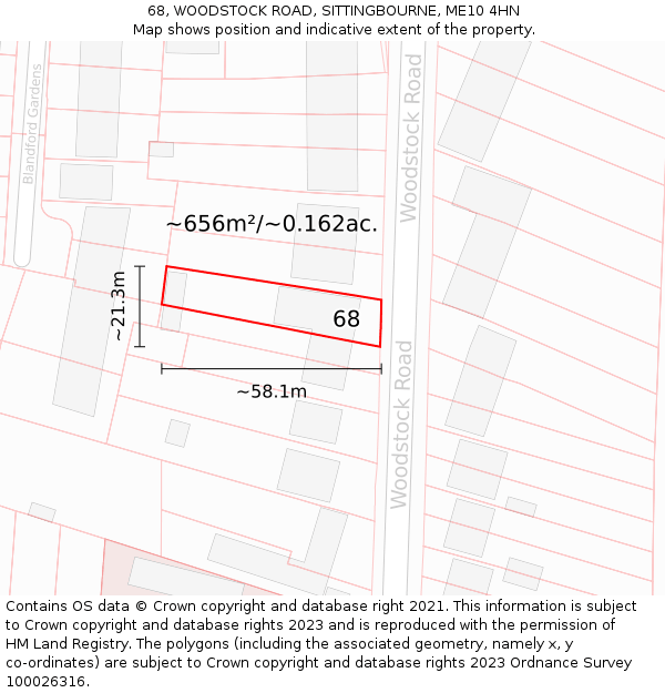 68, WOODSTOCK ROAD, SITTINGBOURNE, ME10 4HN: Plot and title map