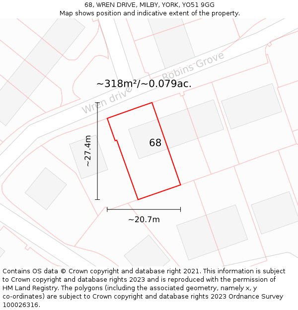 68, WREN DRIVE, MILBY, YORK, YO51 9GG: Plot and title map