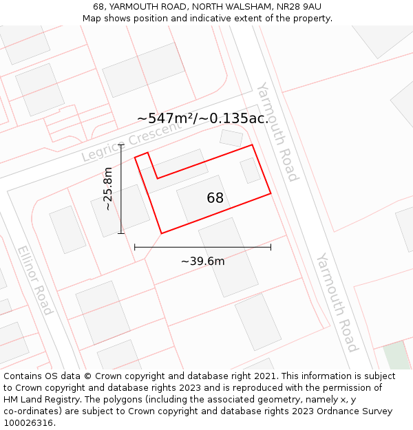 68, YARMOUTH ROAD, NORTH WALSHAM, NR28 9AU: Plot and title map