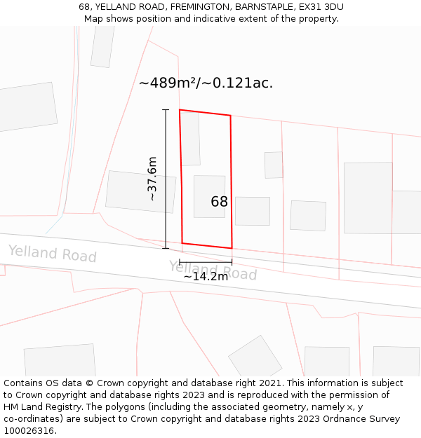 68, YELLAND ROAD, FREMINGTON, BARNSTAPLE, EX31 3DU: Plot and title map