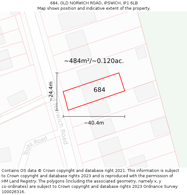 684, OLD NORWICH ROAD, IPSWICH, IP1 6LB: Plot and title map