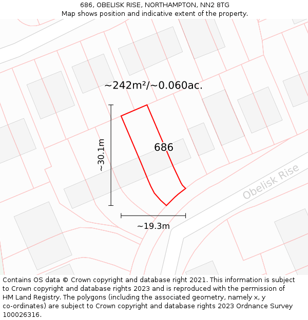 686, OBELISK RISE, NORTHAMPTON, NN2 8TG: Plot and title map