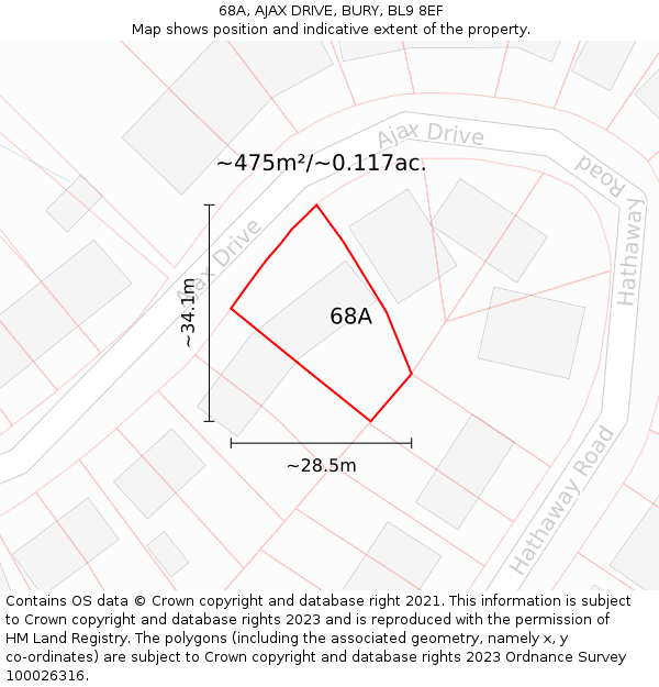 68A, AJAX DRIVE, BURY, BL9 8EF: Plot and title map