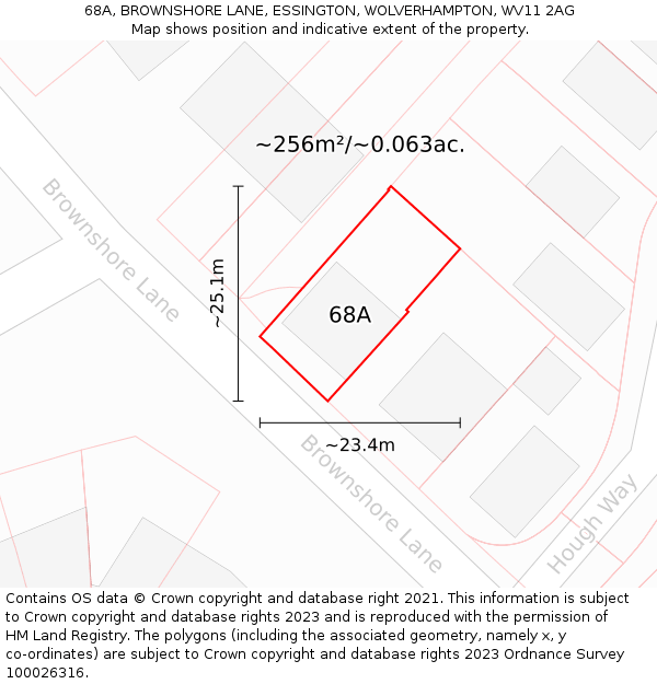 68A, BROWNSHORE LANE, ESSINGTON, WOLVERHAMPTON, WV11 2AG: Plot and title map