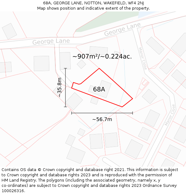 68A, GEORGE LANE, NOTTON, WAKEFIELD, WF4 2NJ: Plot and title map