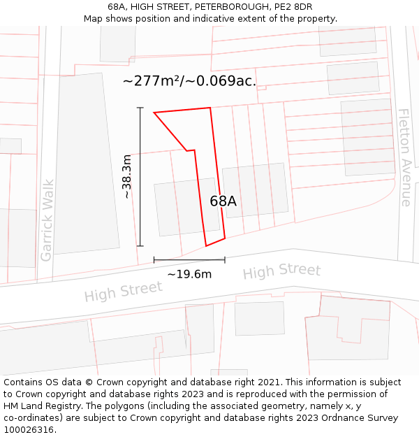 68A, HIGH STREET, PETERBOROUGH, PE2 8DR: Plot and title map