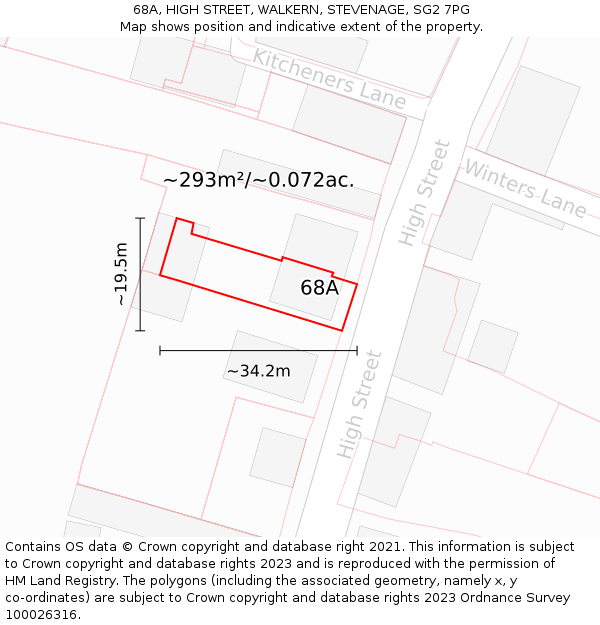 68A, HIGH STREET, WALKERN, STEVENAGE, SG2 7PG: Plot and title map