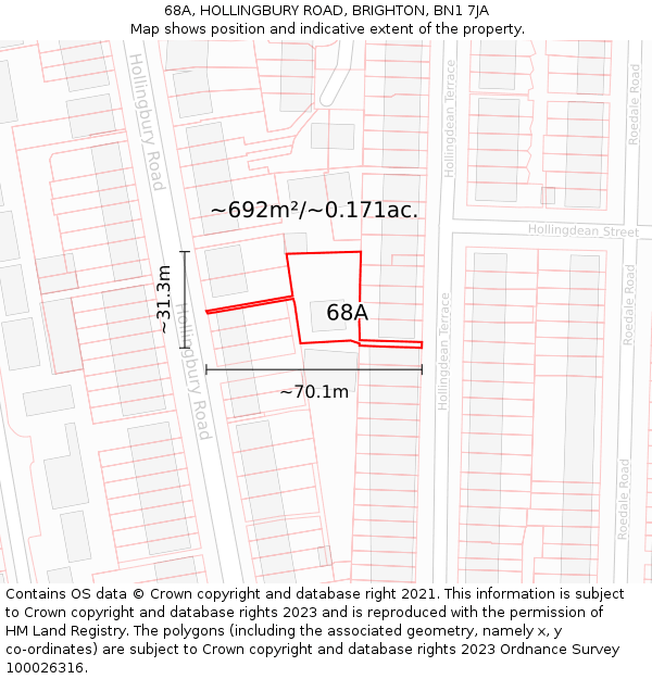 68A, HOLLINGBURY ROAD, BRIGHTON, BN1 7JA: Plot and title map