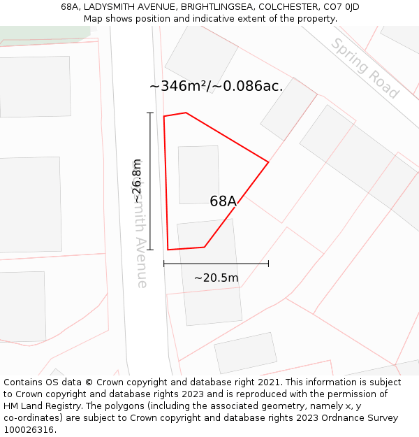 68A, LADYSMITH AVENUE, BRIGHTLINGSEA, COLCHESTER, CO7 0JD: Plot and title map