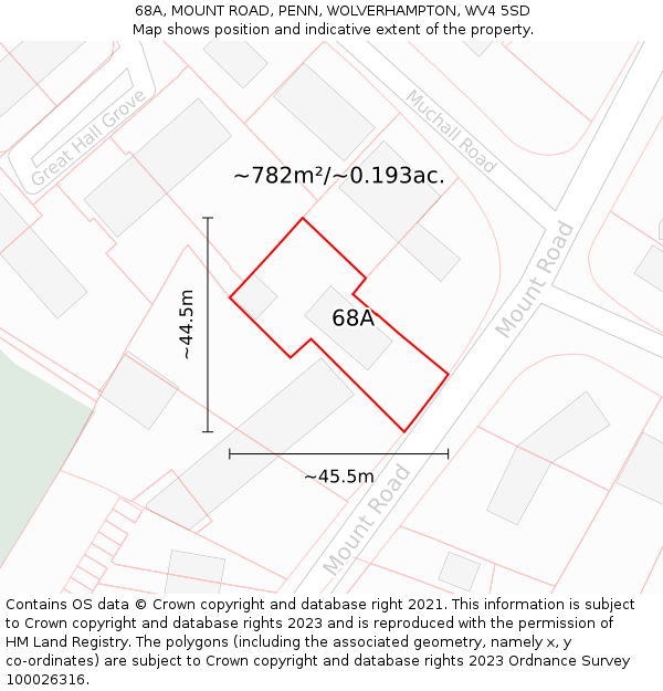 68A, MOUNT ROAD, PENN, WOLVERHAMPTON, WV4 5SD: Plot and title map