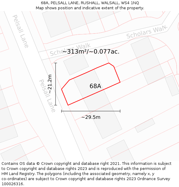 68A, PELSALL LANE, RUSHALL, WALSALL, WS4 1NQ: Plot and title map