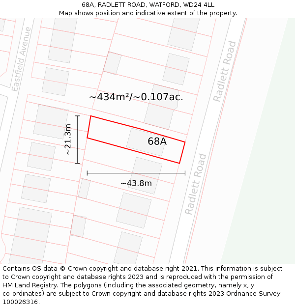 68A, RADLETT ROAD, WATFORD, WD24 4LL: Plot and title map