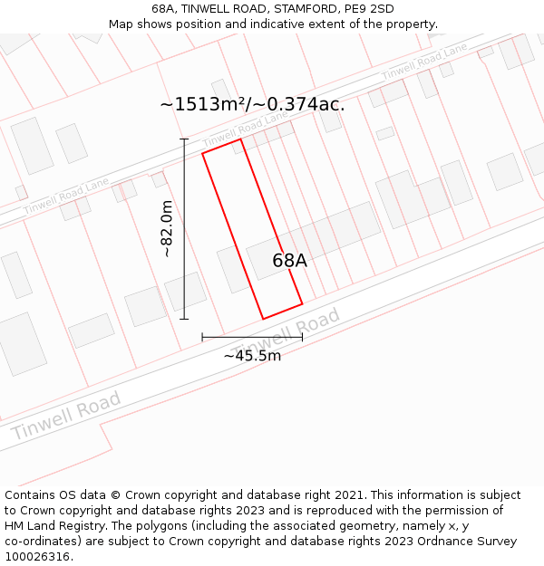 68A, TINWELL ROAD, STAMFORD, PE9 2SD: Plot and title map