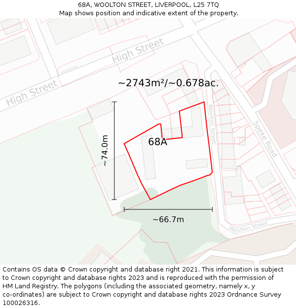 68A, WOOLTON STREET, LIVERPOOL, L25 7TQ: Plot and title map