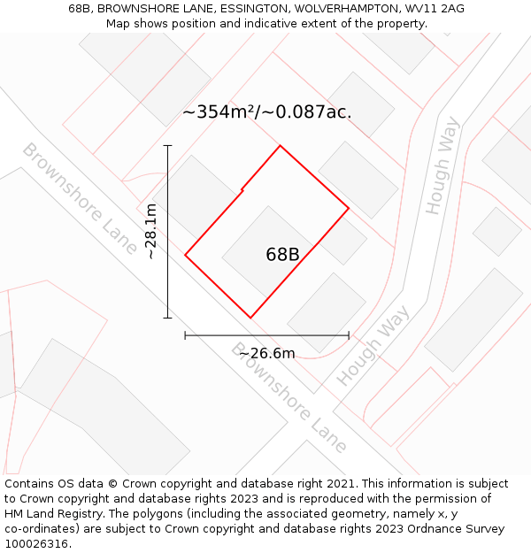 68B, BROWNSHORE LANE, ESSINGTON, WOLVERHAMPTON, WV11 2AG: Plot and title map