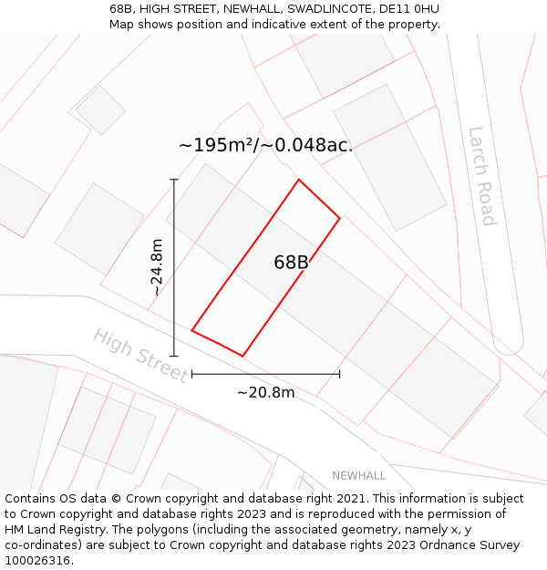 68B, HIGH STREET, NEWHALL, SWADLINCOTE, DE11 0HU: Plot and title map