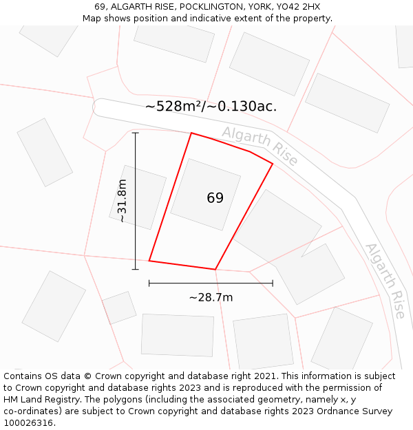 69, ALGARTH RISE, POCKLINGTON, YORK, YO42 2HX: Plot and title map