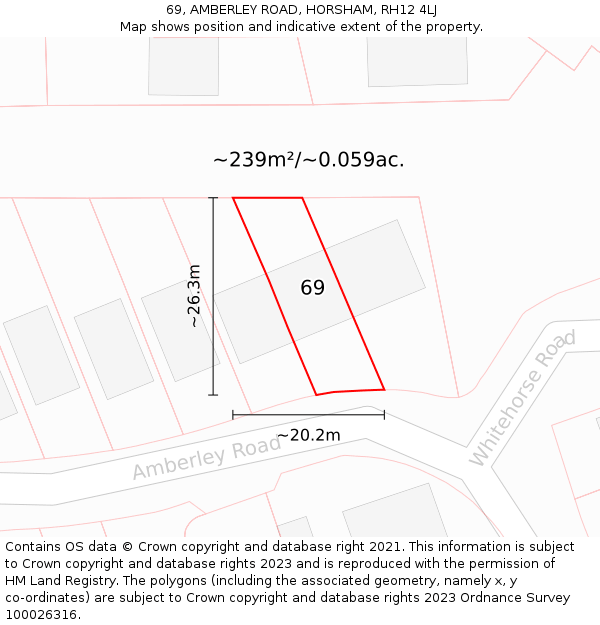 69, AMBERLEY ROAD, HORSHAM, RH12 4LJ: Plot and title map