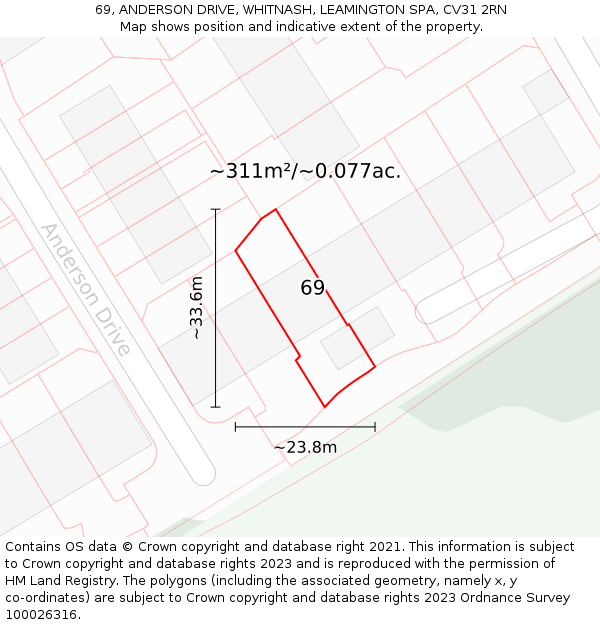 69, ANDERSON DRIVE, WHITNASH, LEAMINGTON SPA, CV31 2RN: Plot and title map