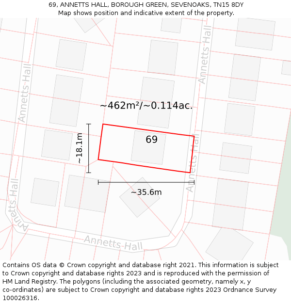 69, ANNETTS HALL, BOROUGH GREEN, SEVENOAKS, TN15 8DY: Plot and title map
