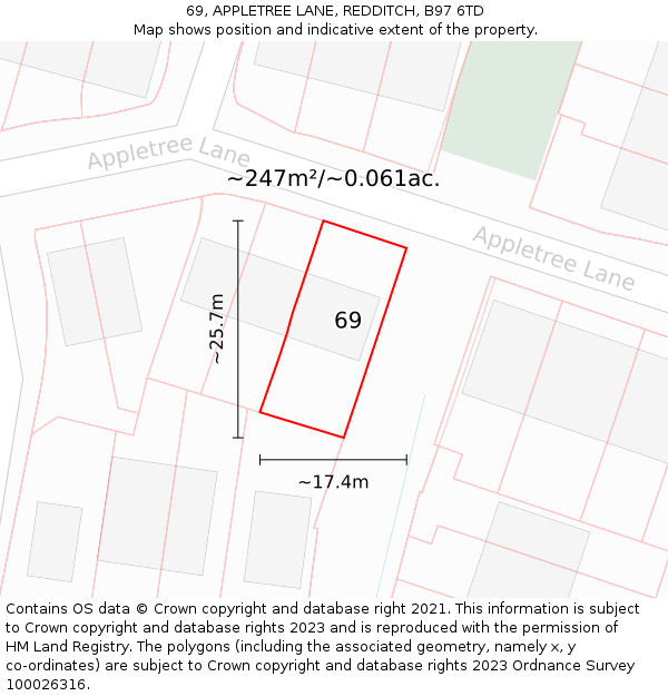 69, APPLETREE LANE, REDDITCH, B97 6TD: Plot and title map