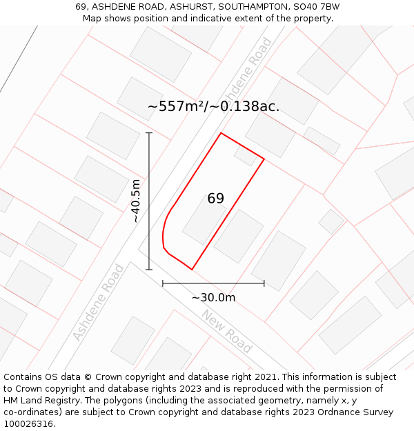 69, ASHDENE ROAD, ASHURST, SOUTHAMPTON, SO40 7BW: Plot and title map