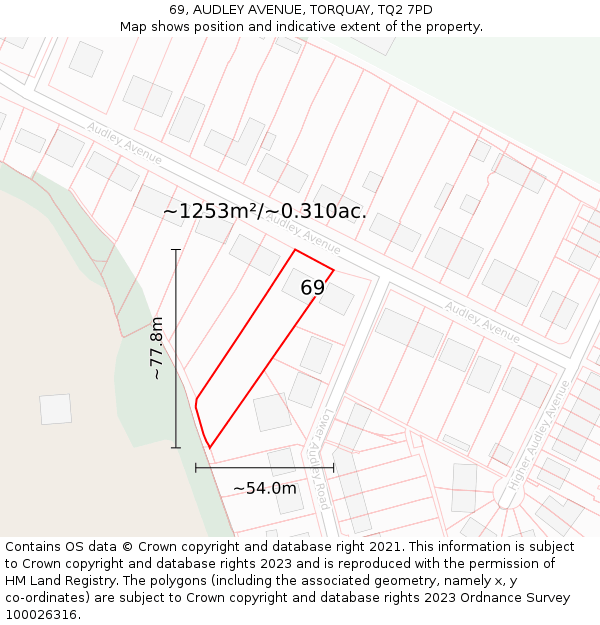 69, AUDLEY AVENUE, TORQUAY, TQ2 7PD: Plot and title map