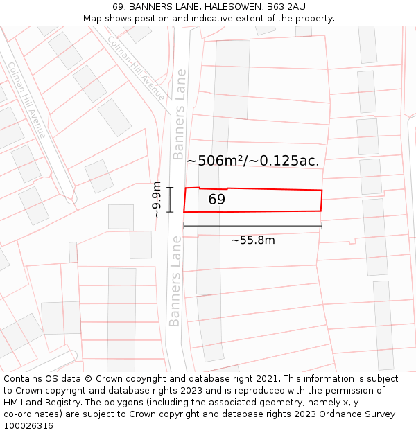 69, BANNERS LANE, HALESOWEN, B63 2AU: Plot and title map