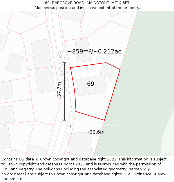 69, BARGROVE ROAD, MAIDSTONE, ME14 5RT: Plot and title map