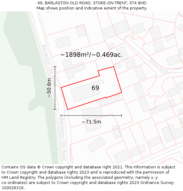 69, BARLASTON OLD ROAD, STOKE-ON-TRENT, ST4 8HD: Plot and title map