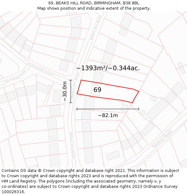 69, BEAKS HILL ROAD, BIRMINGHAM, B38 8BL: Plot and title map