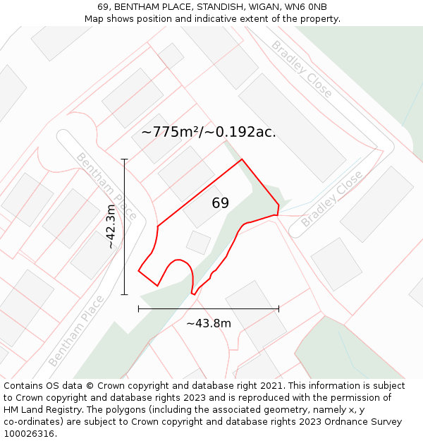 69, BENTHAM PLACE, STANDISH, WIGAN, WN6 0NB: Plot and title map